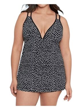 Trimshaper Black White Polka Dot Swimsuit Swim Dress 24W